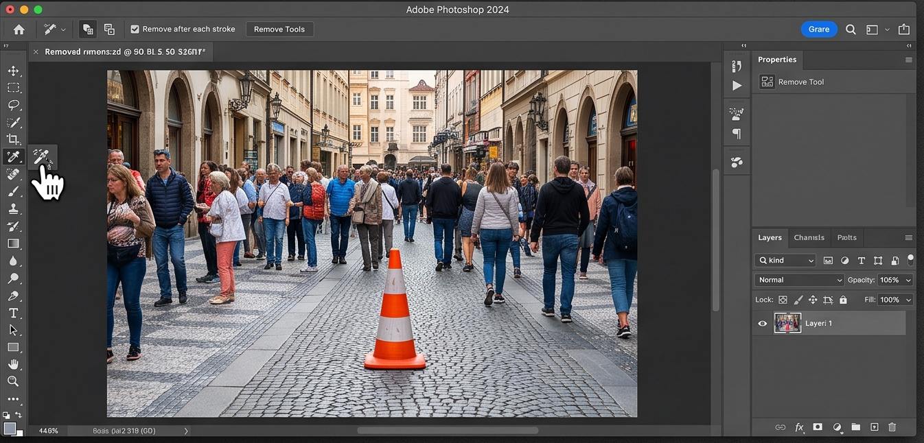 فتوشاپ عکس با هوش مصنوعی؛ آموزش ادیت تصاویر با قابلیتهای AI در Photoshop 2 ابزار Remove Tool