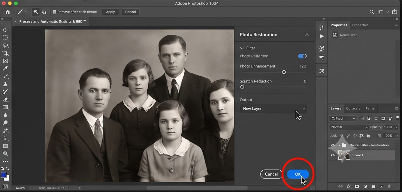 فتوشاپ عکس با هوش مصنوعی؛ آموزش ادیت تصاویر با قابلیتهای AI در Photoshop 9 گزینه Output را روی حالت New Layer
