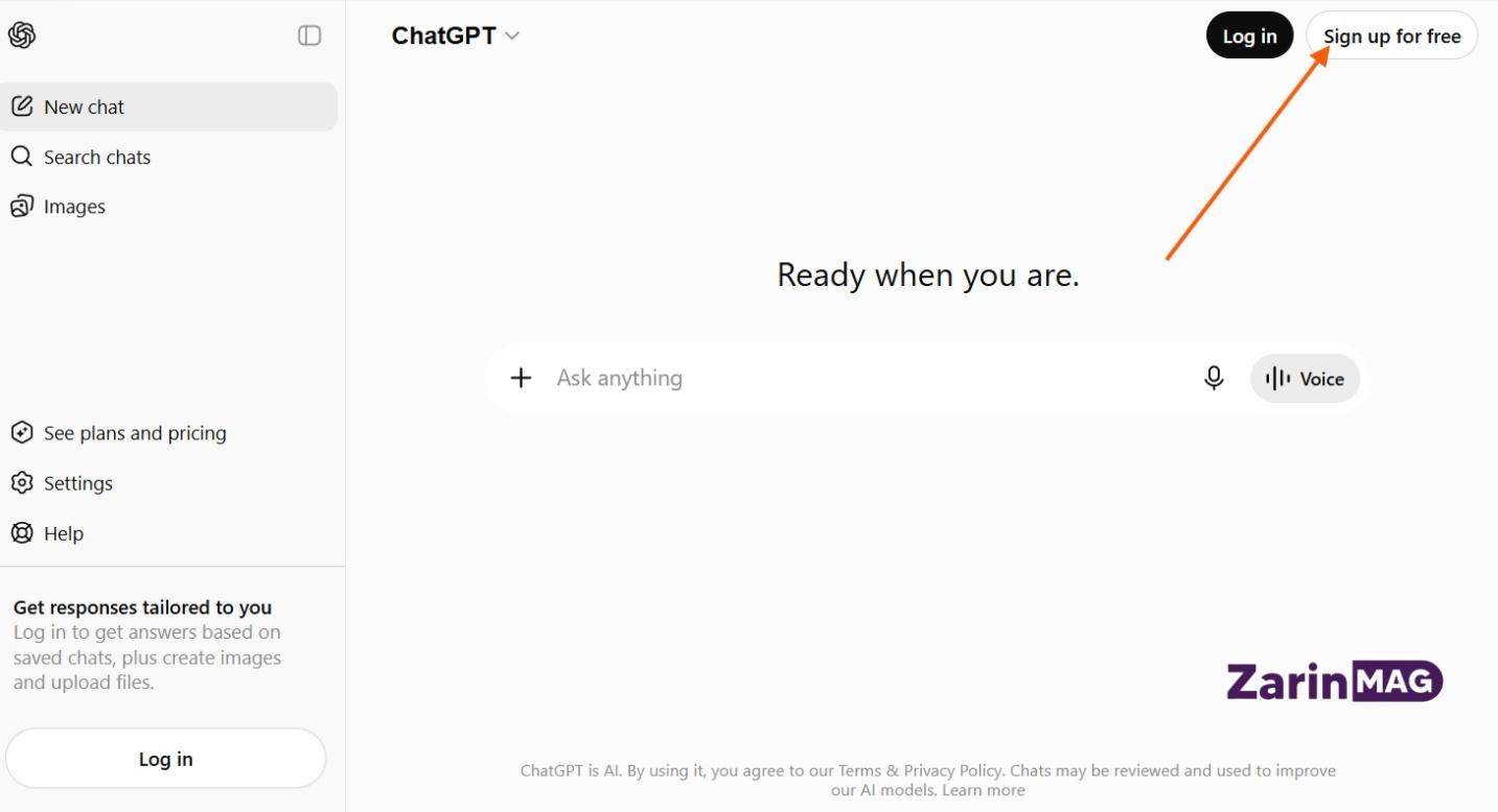 استفاده از ChatGPT بدون ثبت نام 5 ثبت نام با ایمیل
